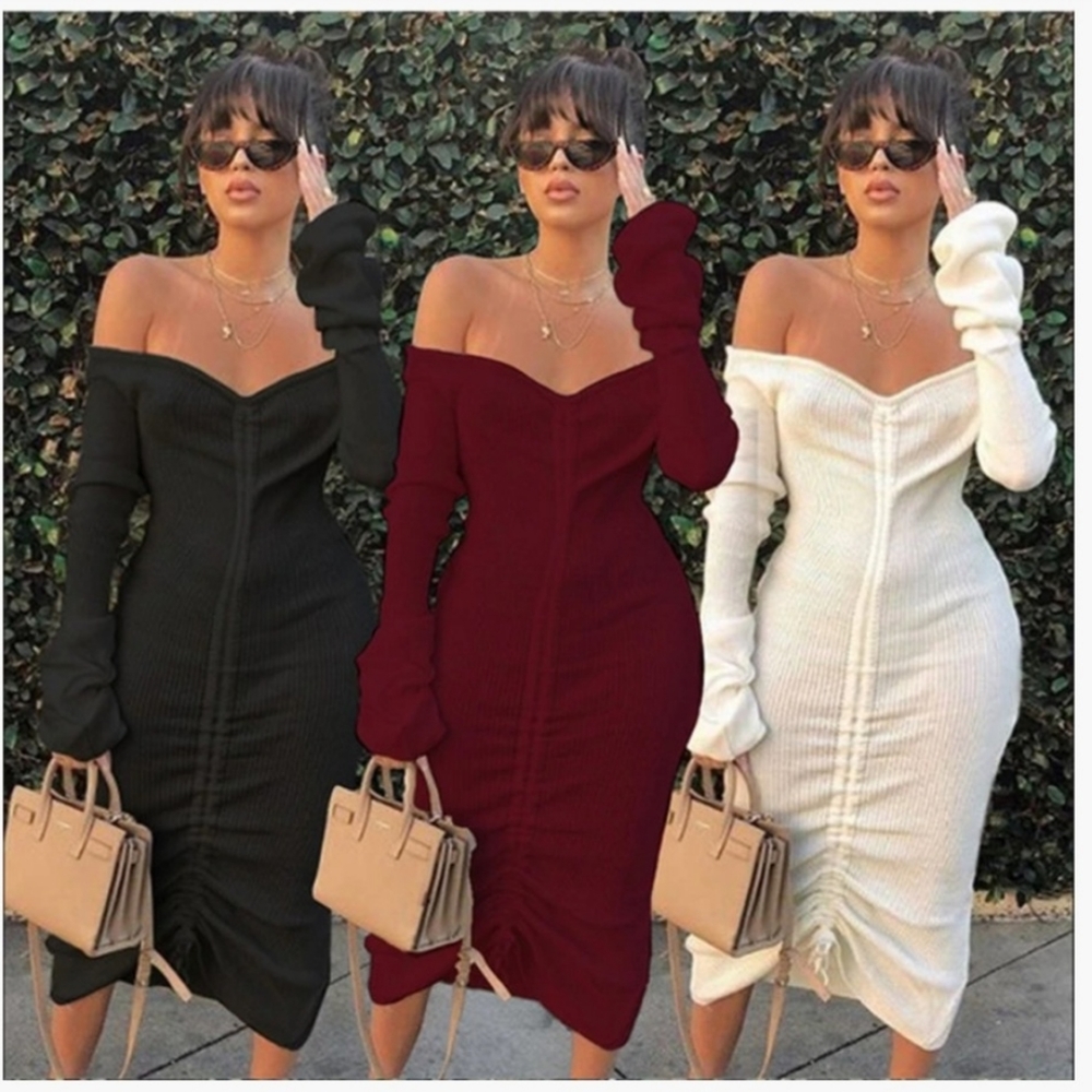 Off Shoulder Ruched Rope Dress